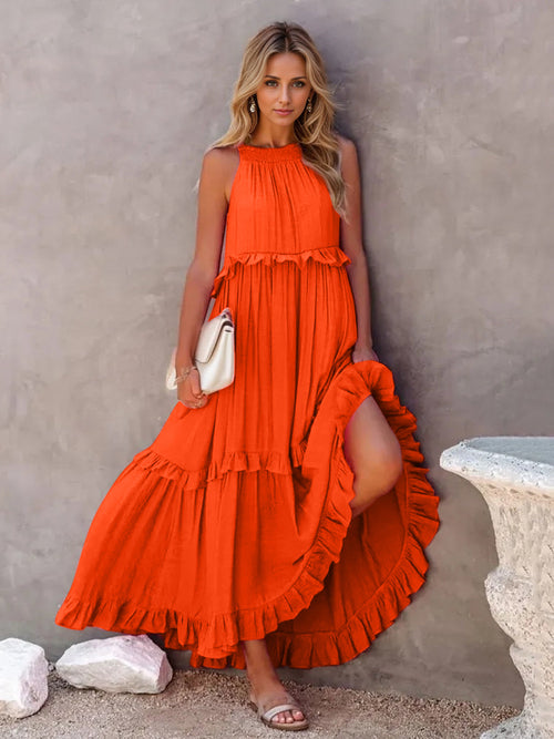 Golden Sunrise Ruffle Maxi Dress