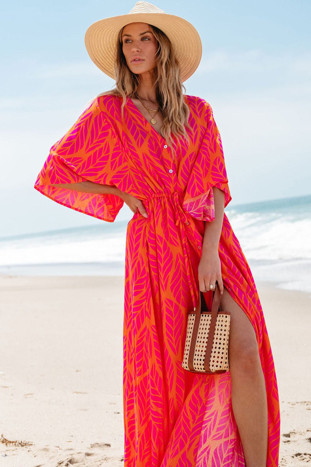 Tropical Sunset Buttoned Maxi Dress