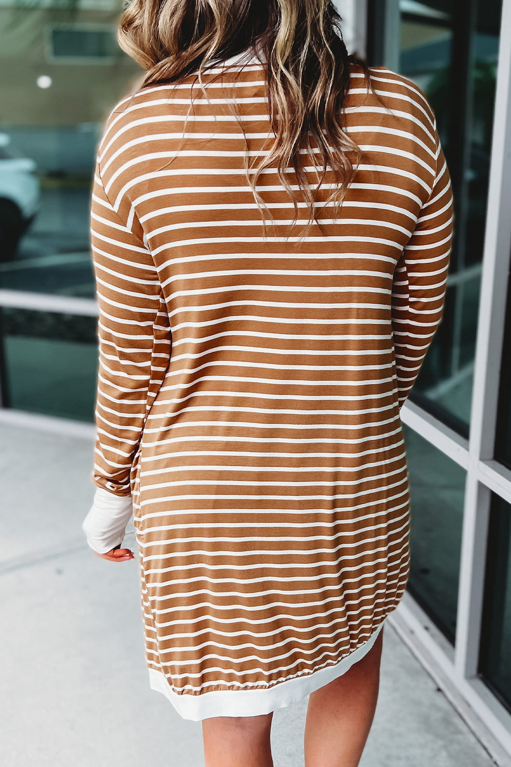 Caramel Stripe Cozy Open Pocketed Cardigan