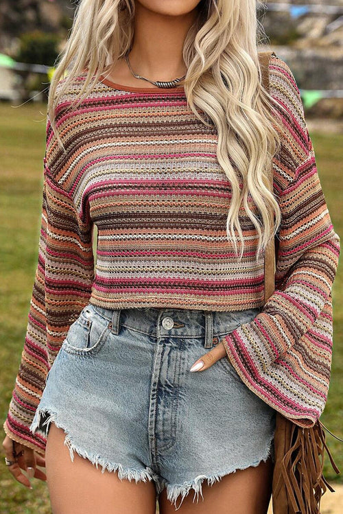 Rose Gold Ethnic Stripe Crop Pullover