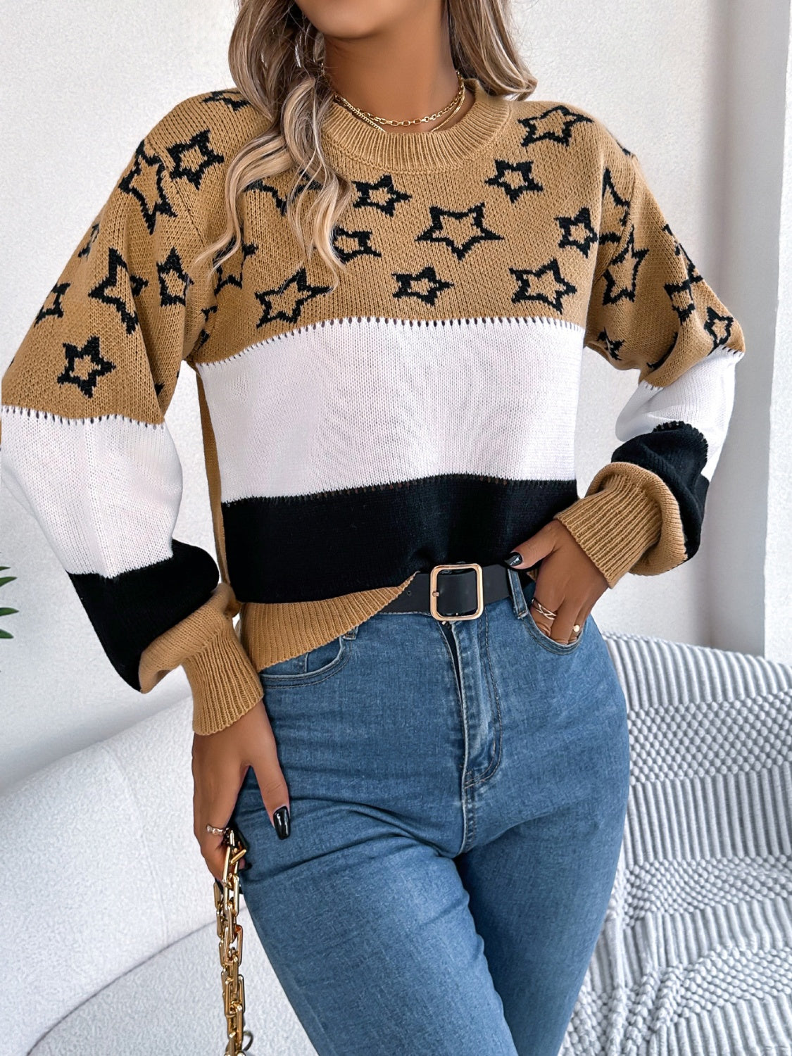 Stellar Contrast Knit Sweater