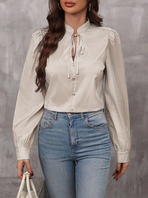 Striped Elegance Bow-Tie Blouse