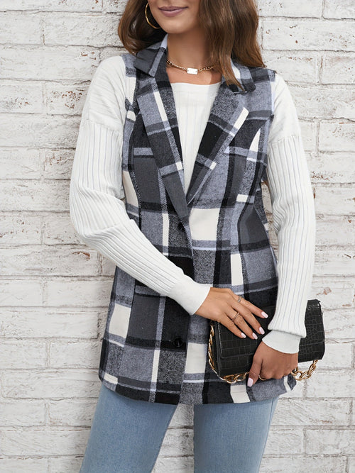 Urban Plaid Sleeveless Blazer