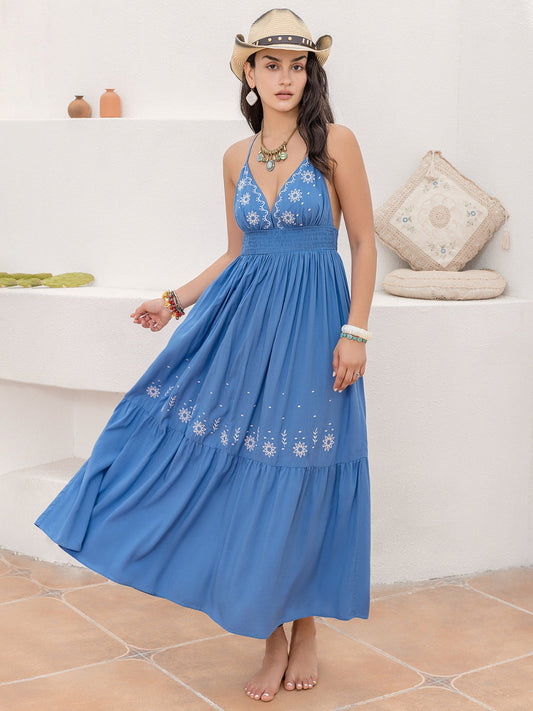 Boho Breeze Halter Neck Maxi Dress