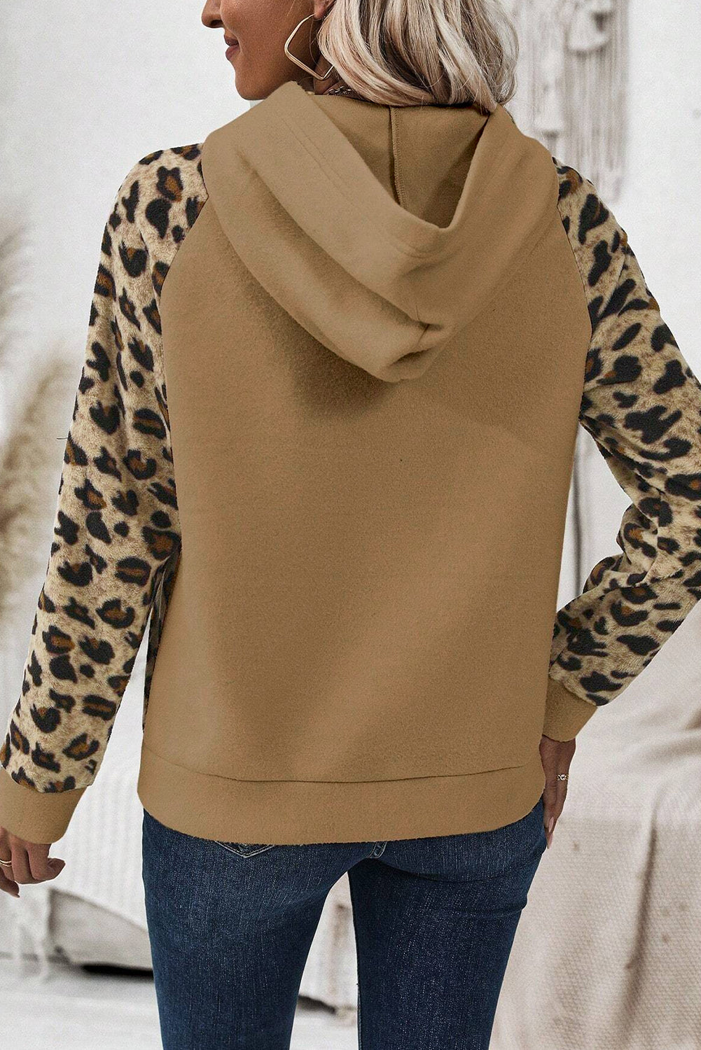 Leopard Contrast Raglan Button-Up