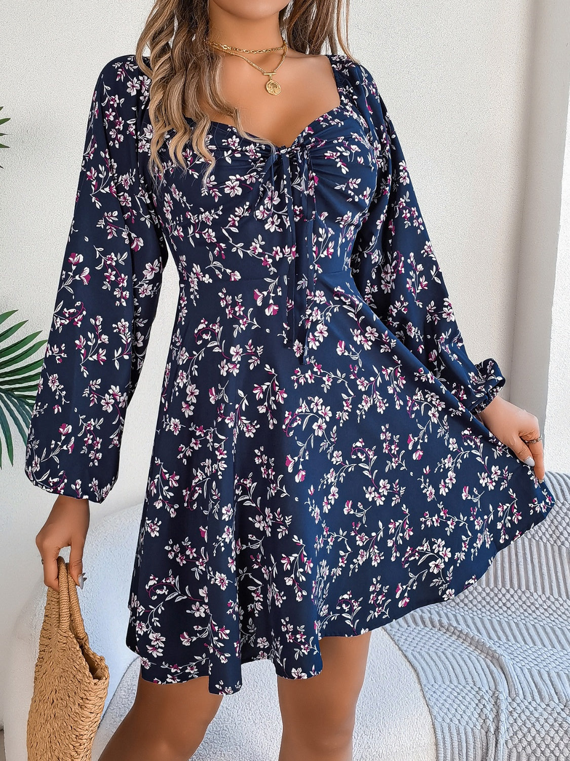 Midnight Bloom Puff Sleeve Dress