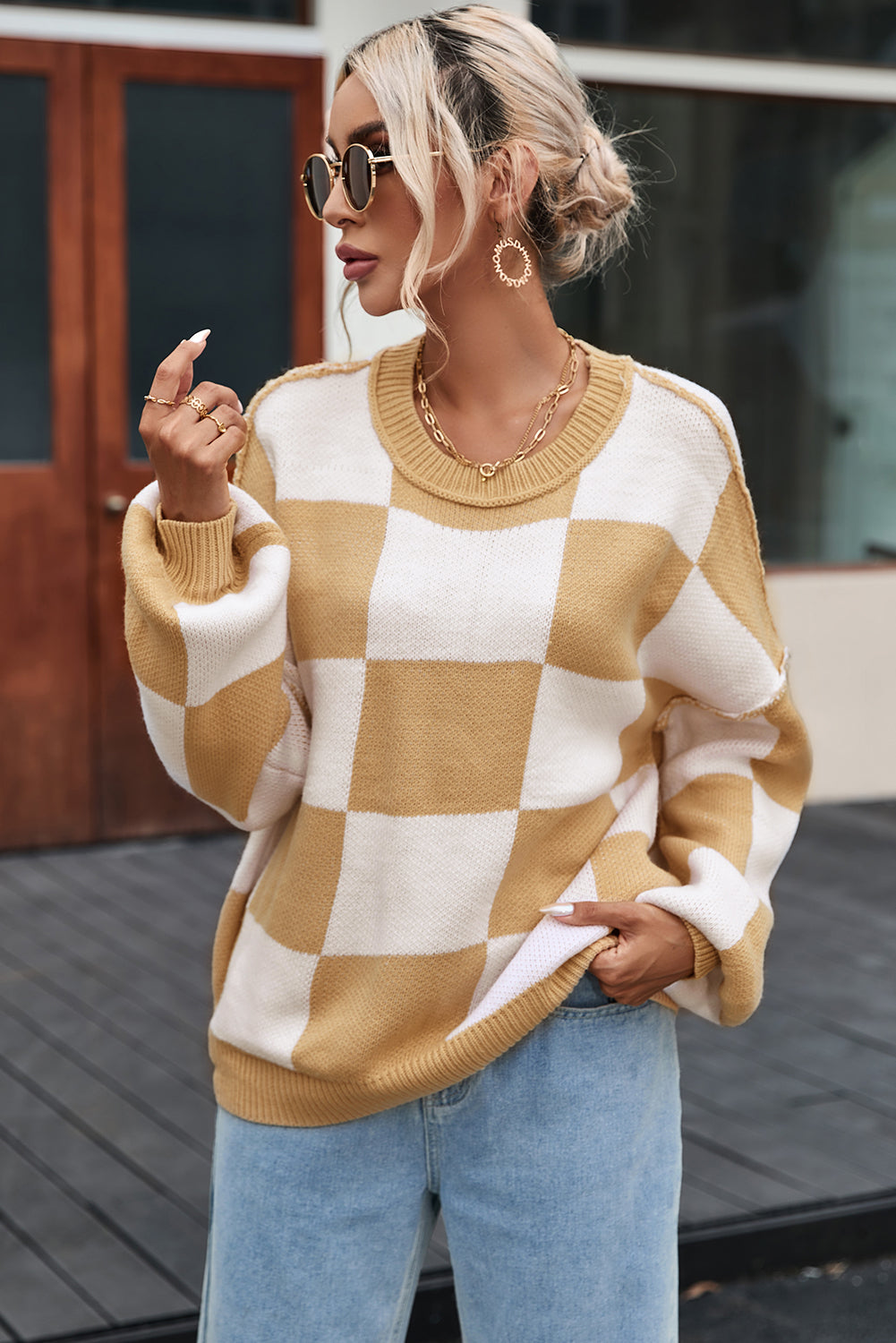 Cozy Neutrals Checkered Sweater