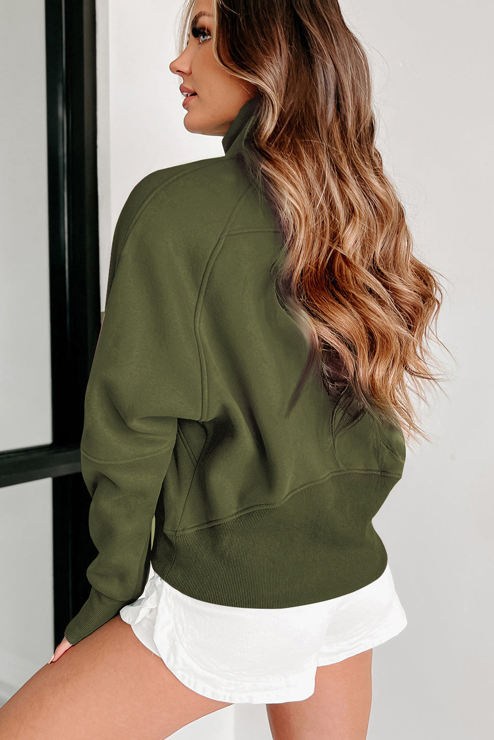 Olive Breeze Zip-Up Cropped Hoodie