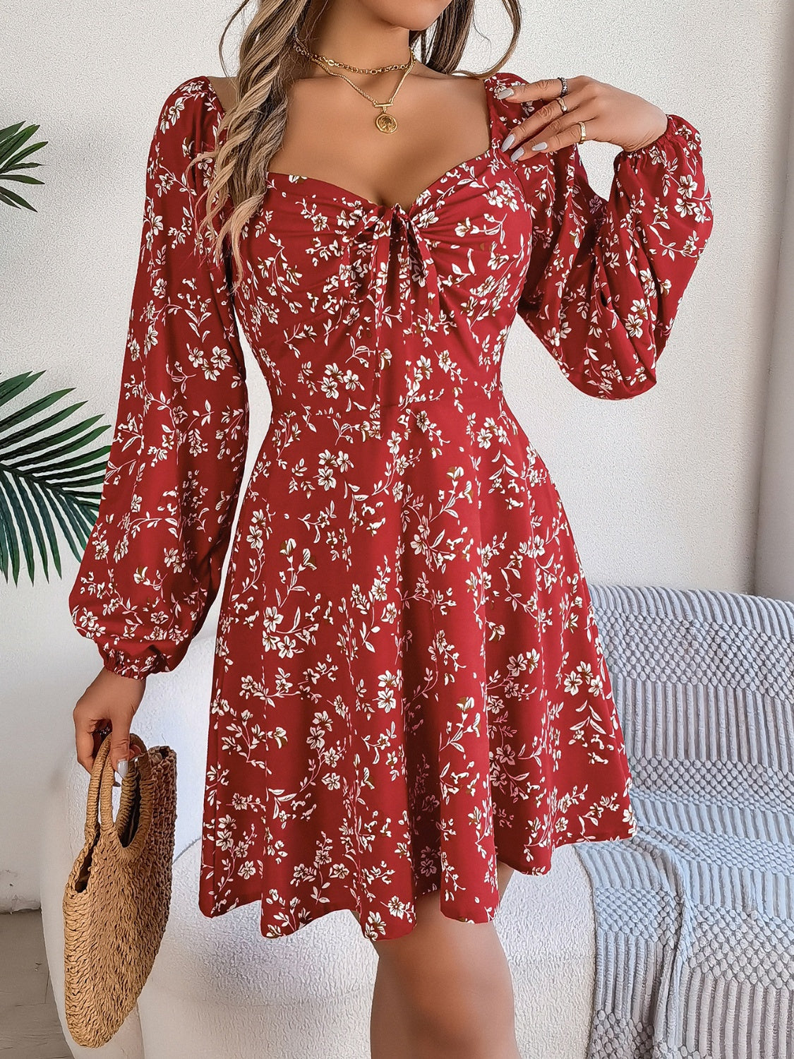 Midnight Bloom Puff Sleeve Dress