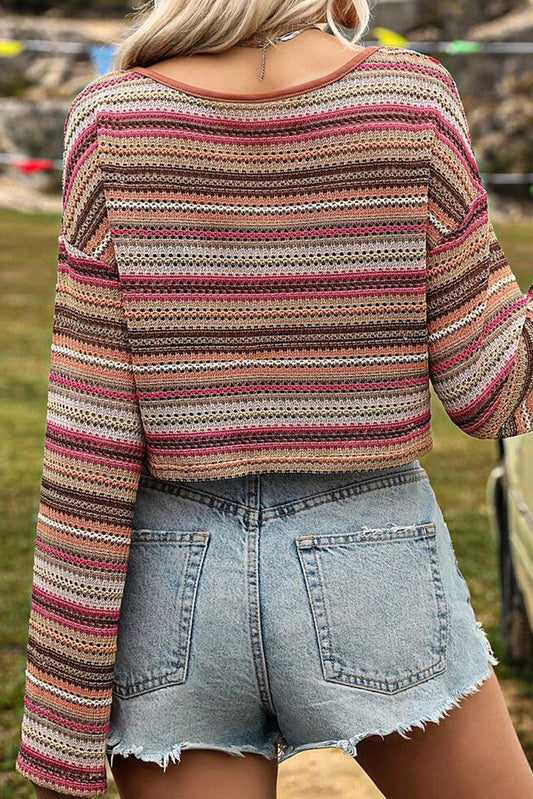 Rose Gold Ethnic Stripe Crop Pullover