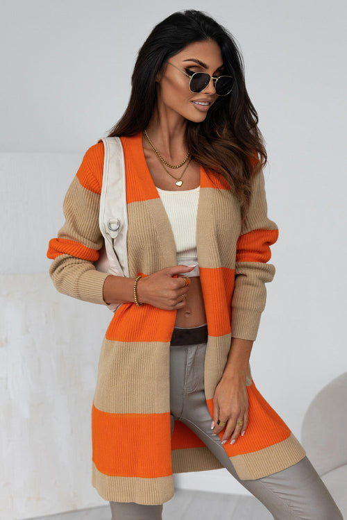 Bold Tangerine Colorblock Ribbed Cardigan