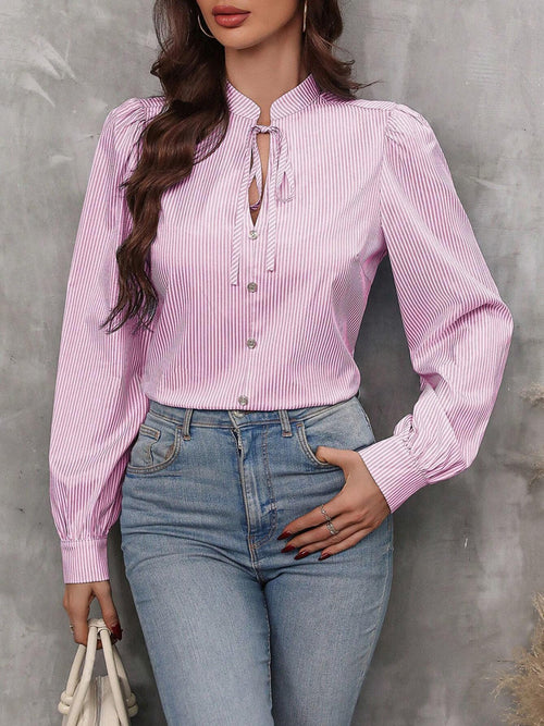 Striped Elegance Bow-Tie Blouse