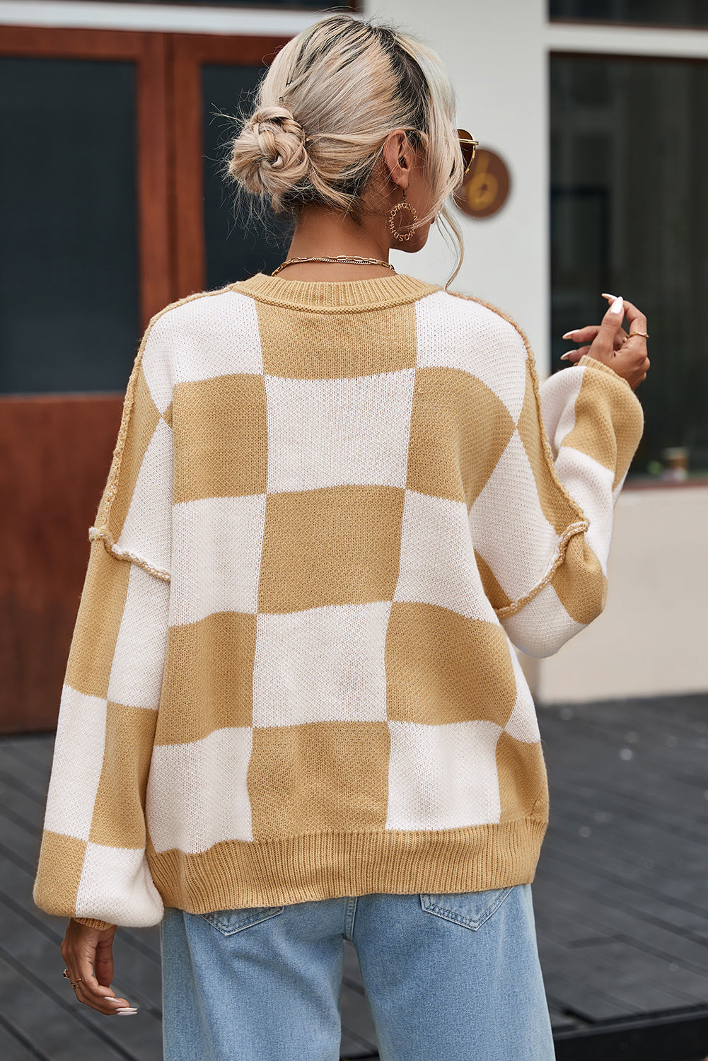 Cozy Neutrals Checkered Sweater