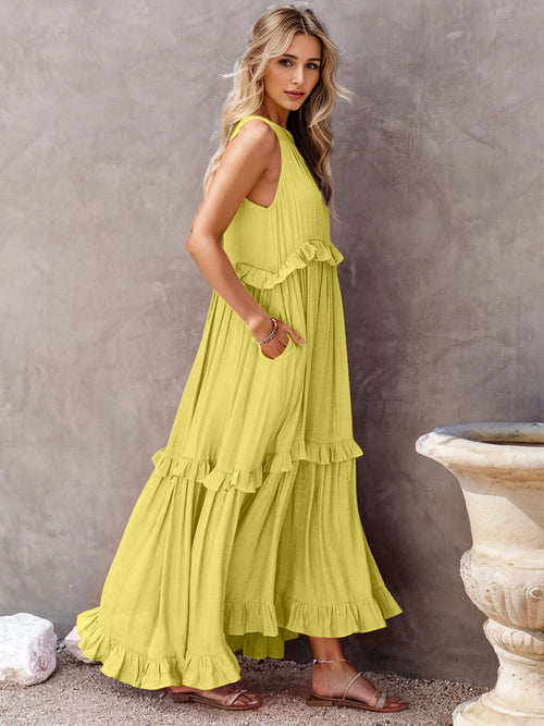 Golden Sunrise Ruffle Maxi Dress