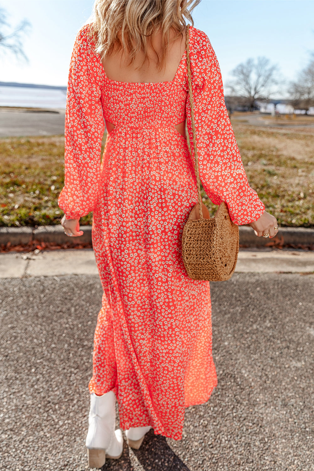 Sunset Blossom Cutout Maxi Dress