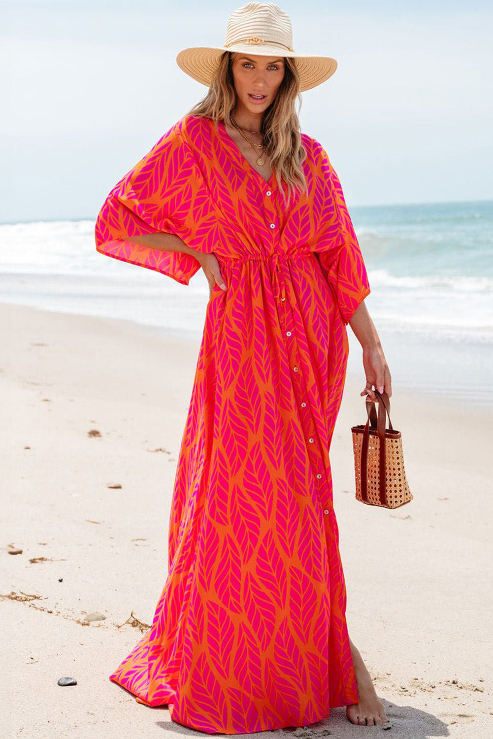 Tropical Sunset Buttoned Maxi Dress