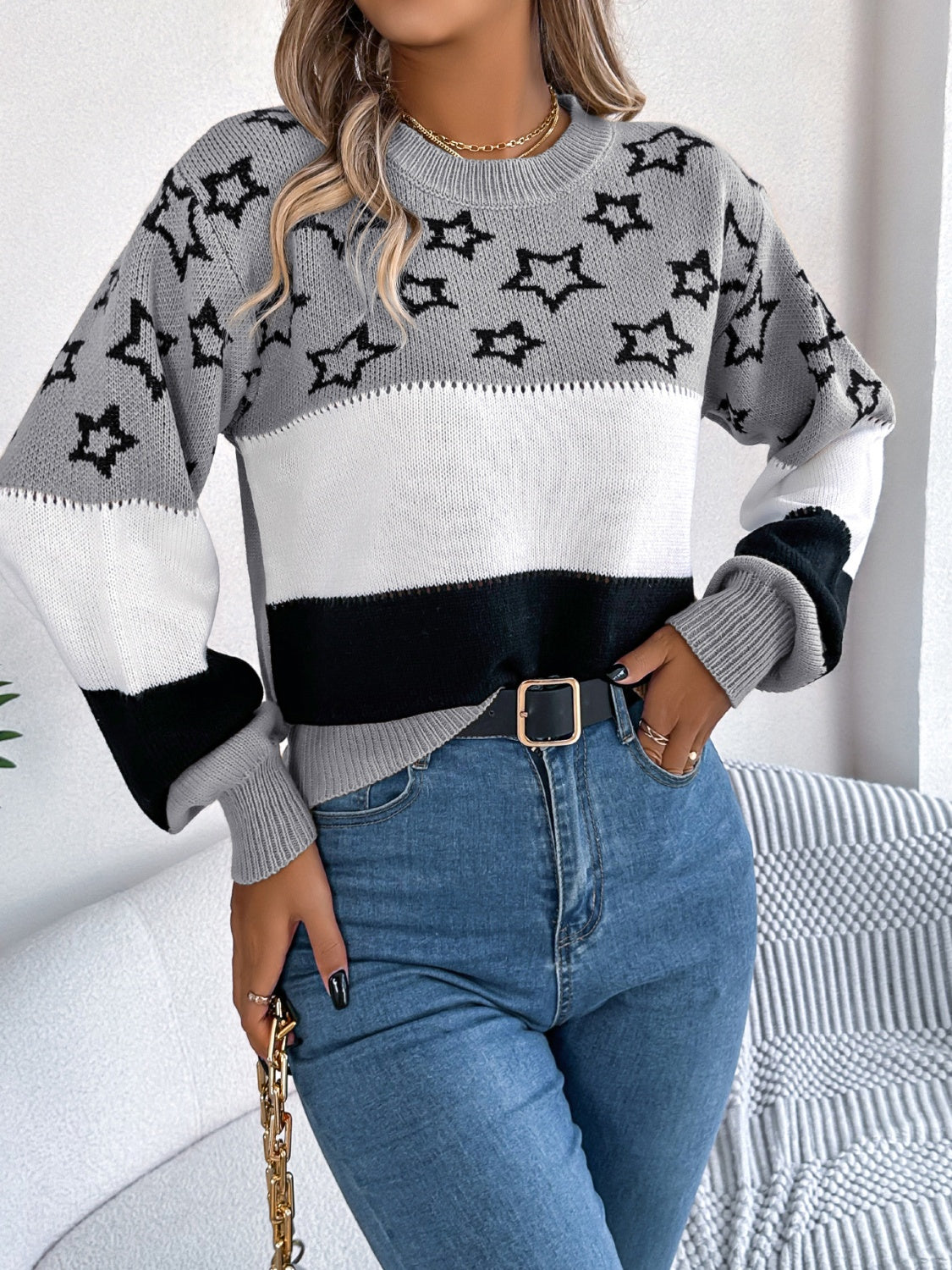 Stellar Contrast Knit Sweater