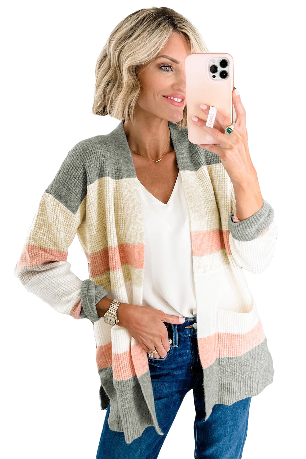 Sunset Glow Multicolor Striped Open Cardigan