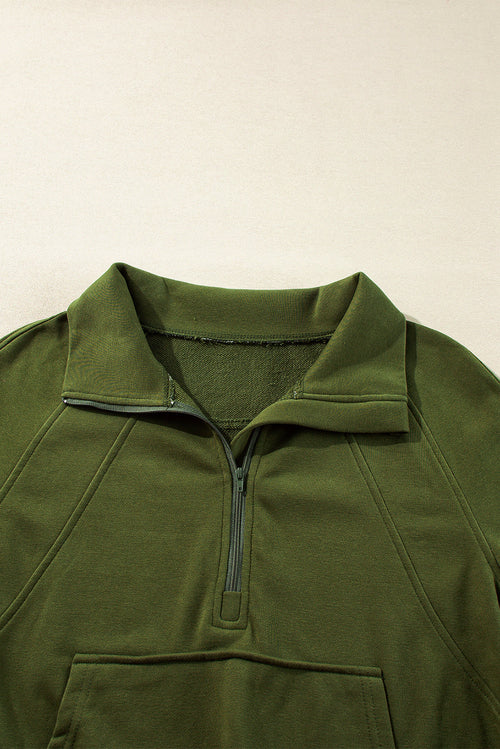 Olive Breeze Zip-Up Cropped Hoodie