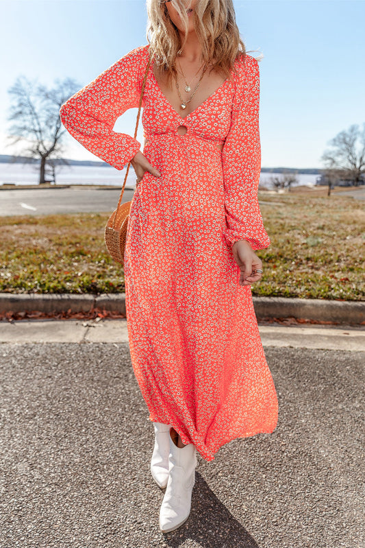 Sunset Blossom Cutout Maxi Dress