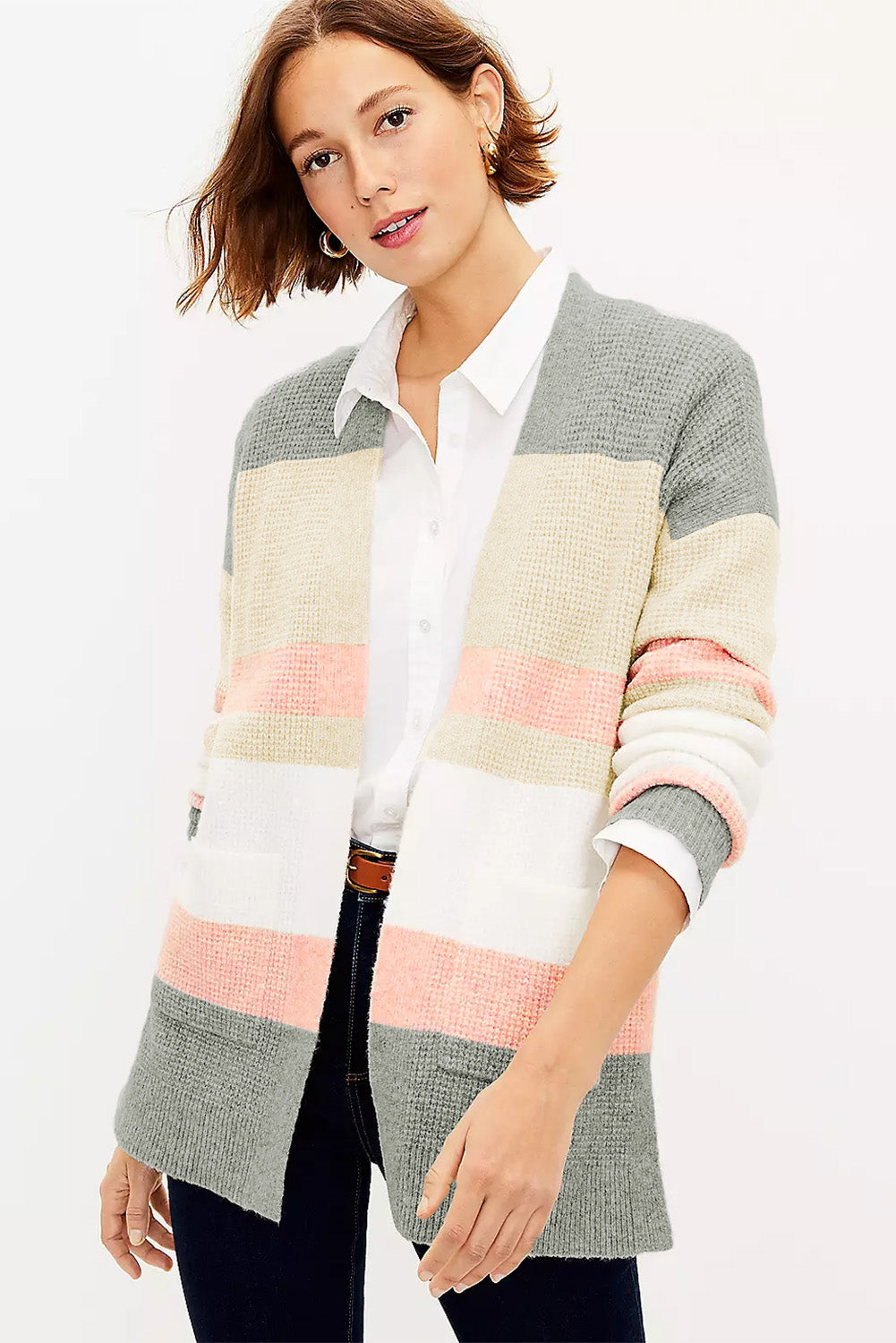 Sunset Glow Multicolor Striped Open Cardigan