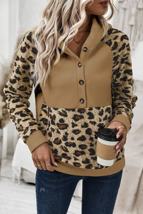 Leopard Contrast Raglan Button-Up