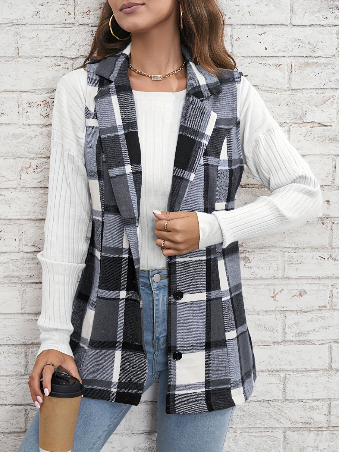 Urban Plaid Sleeveless Blazer