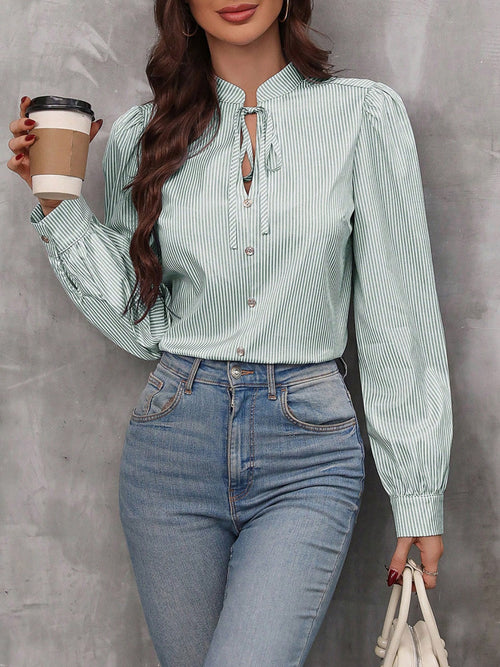 Striped Elegance Bow-Tie Blouse