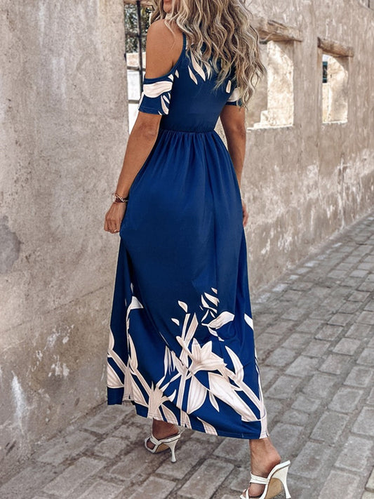 Midnight Bloom Cold Shoulder Maxi Dress