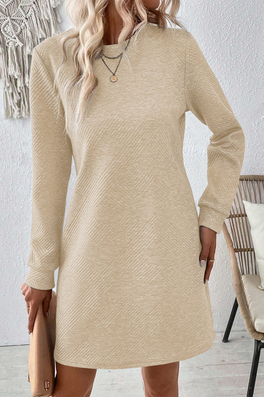 Textured Long Sleeve Mini Shift Dress