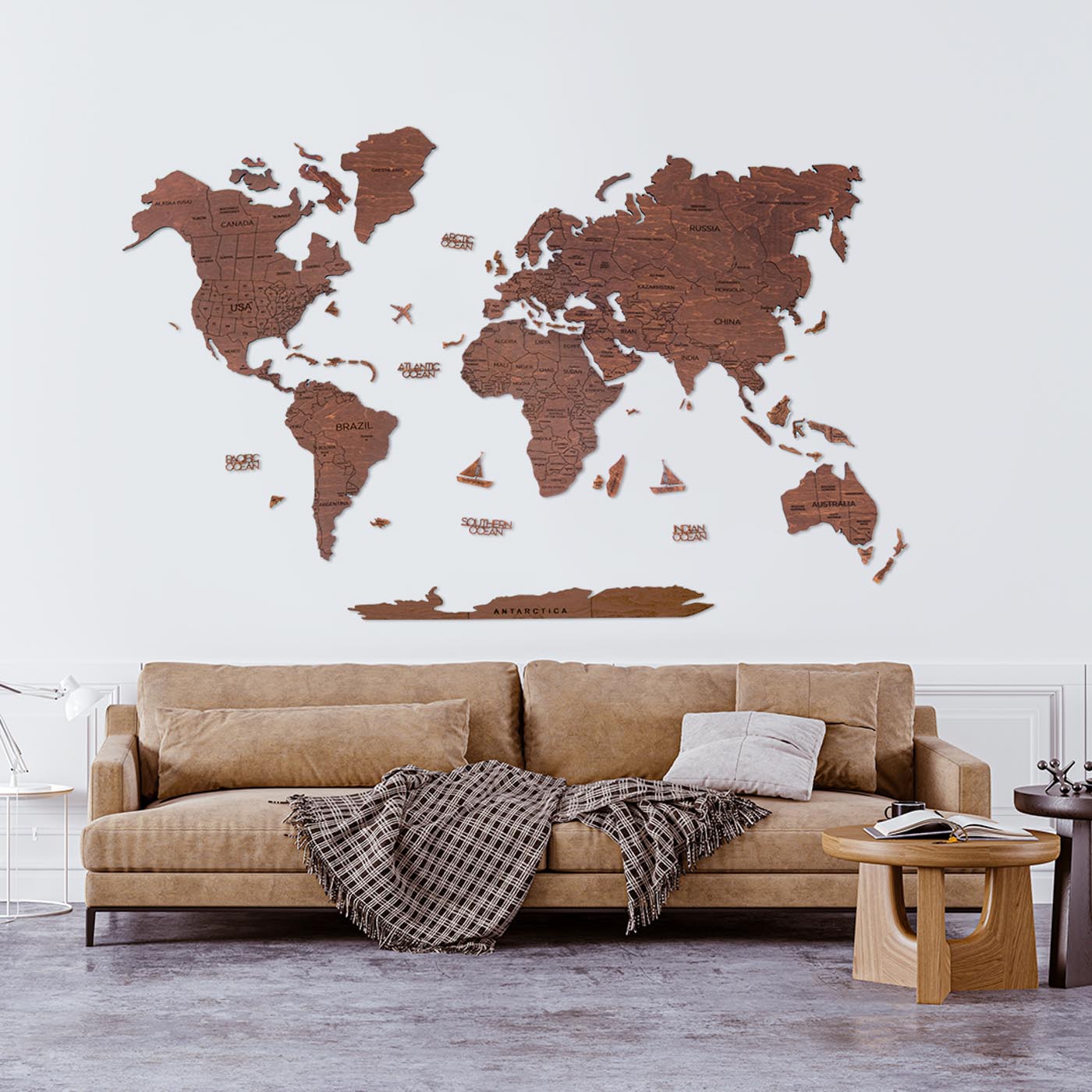 Wooden World Map Oak