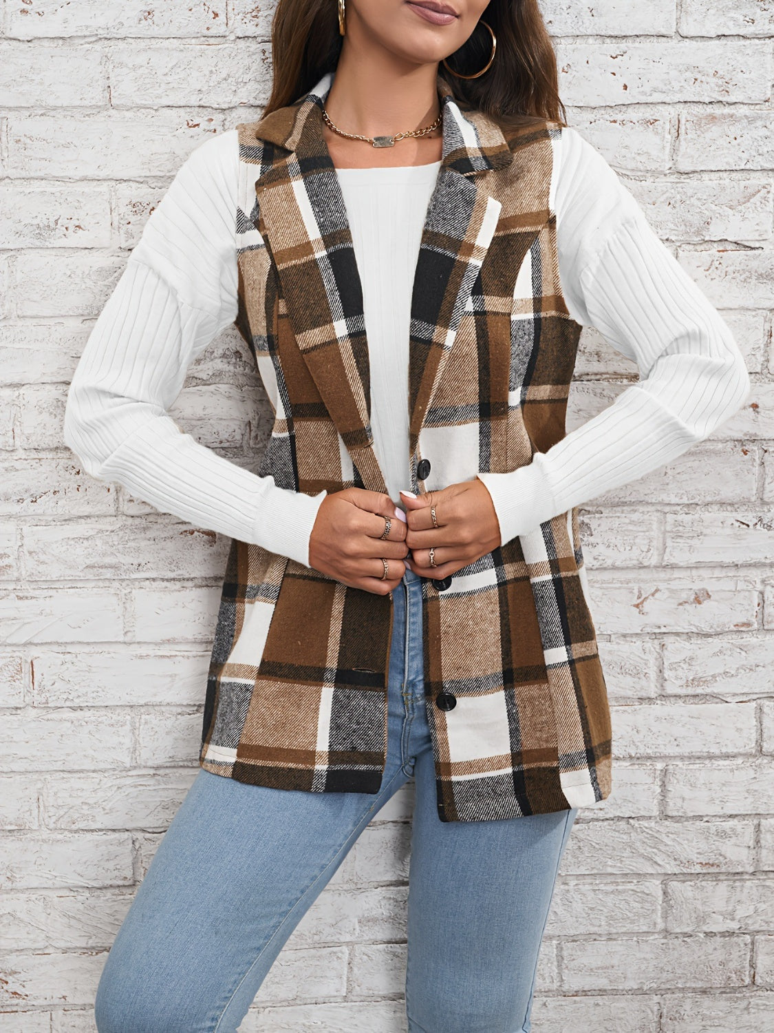 Urban Plaid Sleeveless Blazer