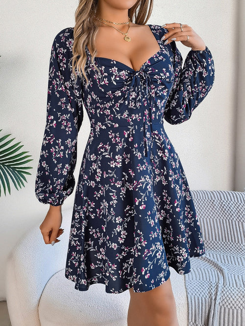 Midnight Bloom Puff Sleeve Dress