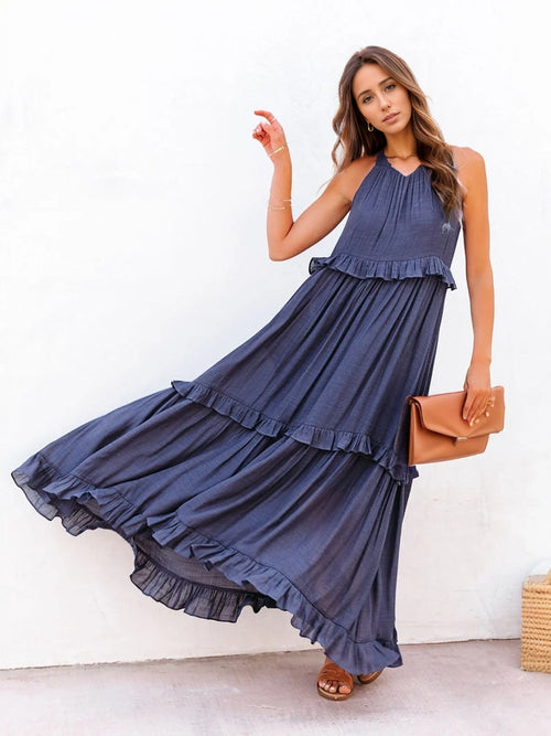 Golden Sunrise Ruffle Maxi Dress