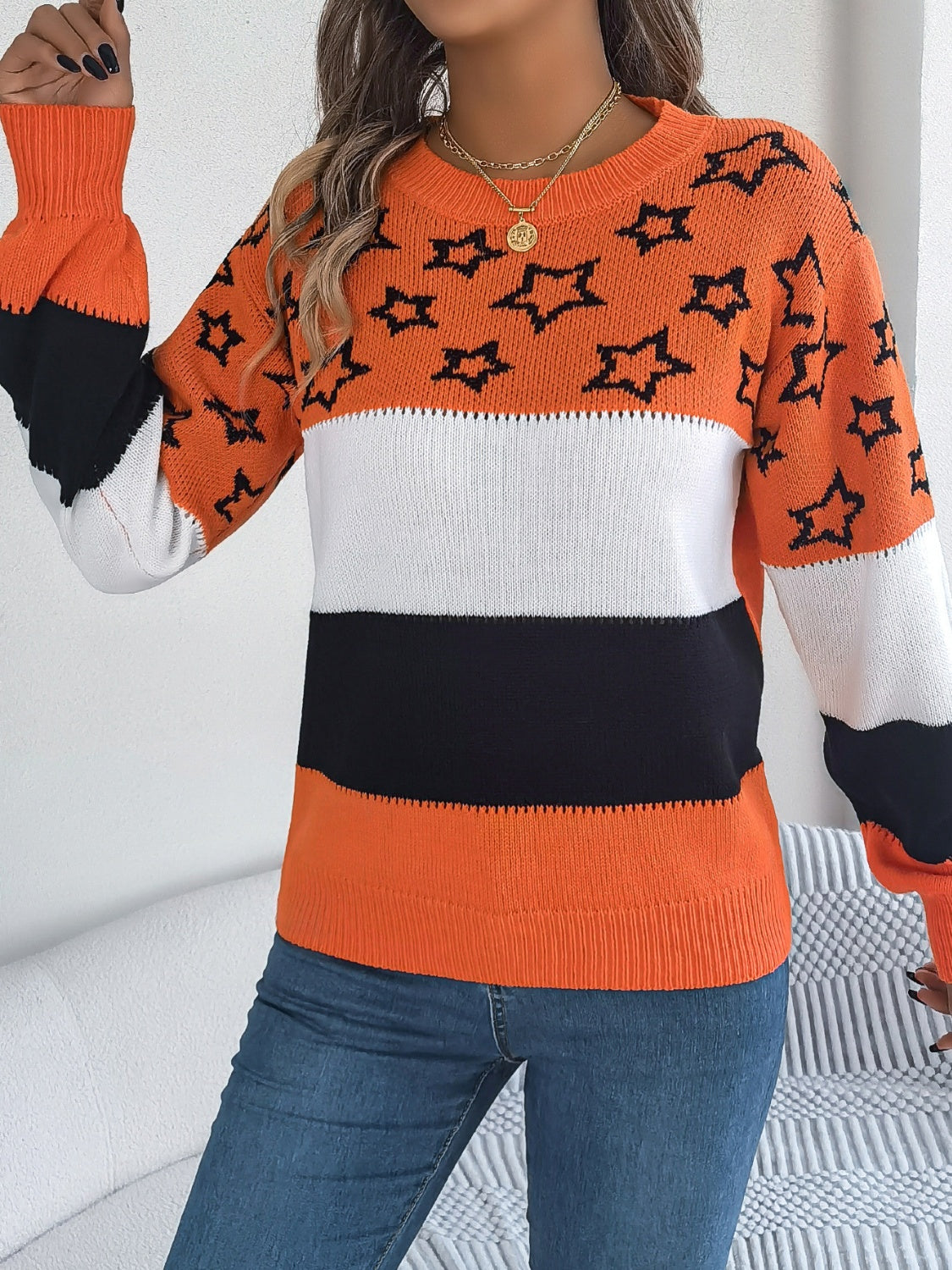 Stellar Contrast Knit Sweater