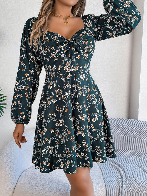 Midnight Bloom Puff Sleeve Dress