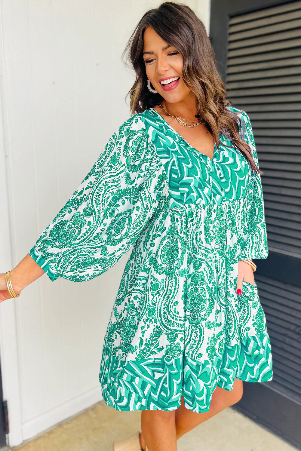 Emerald Swirl Print Mini Dress