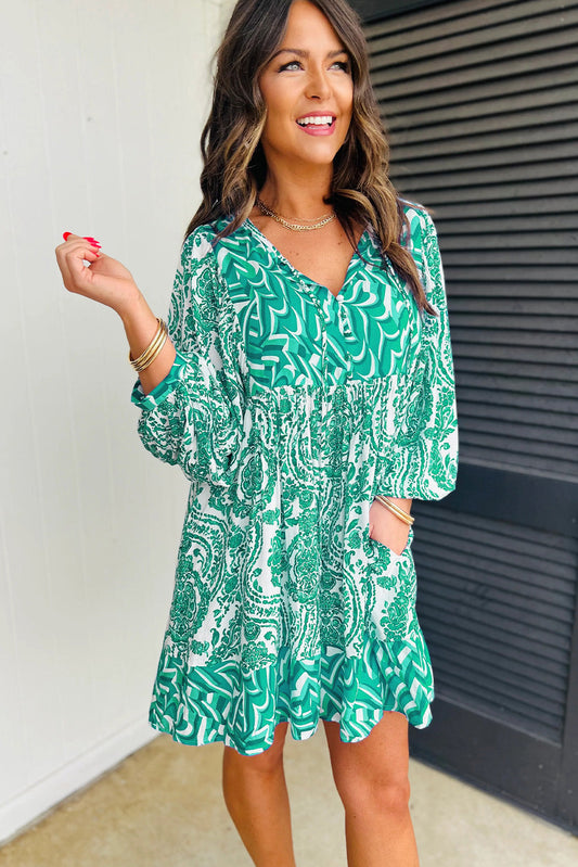 Emerald Swirl Print Mini Dress