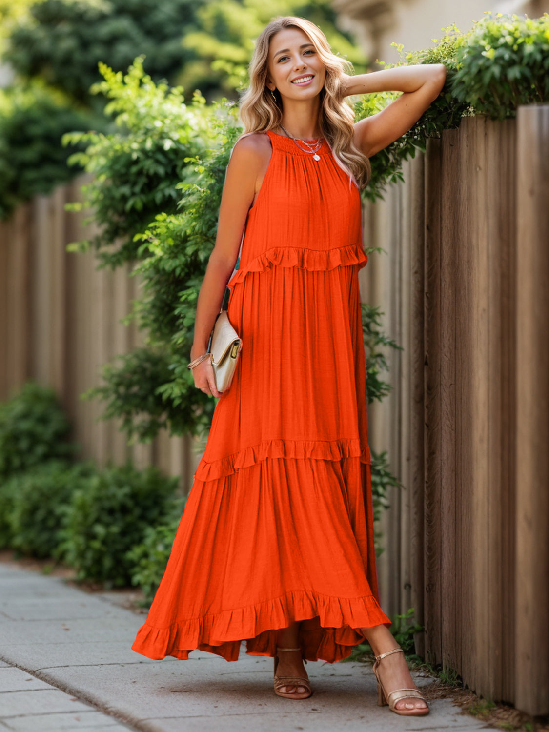 Golden Sunrise Ruffle Maxi Dress