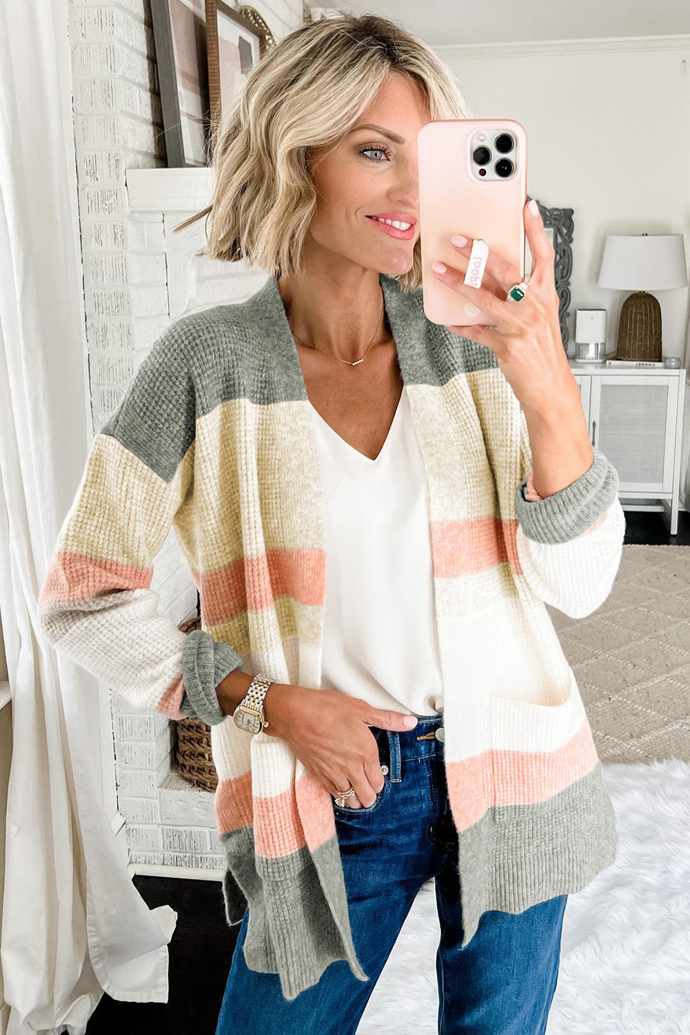 Sunset Glow Multicolor Striped Open Cardigan