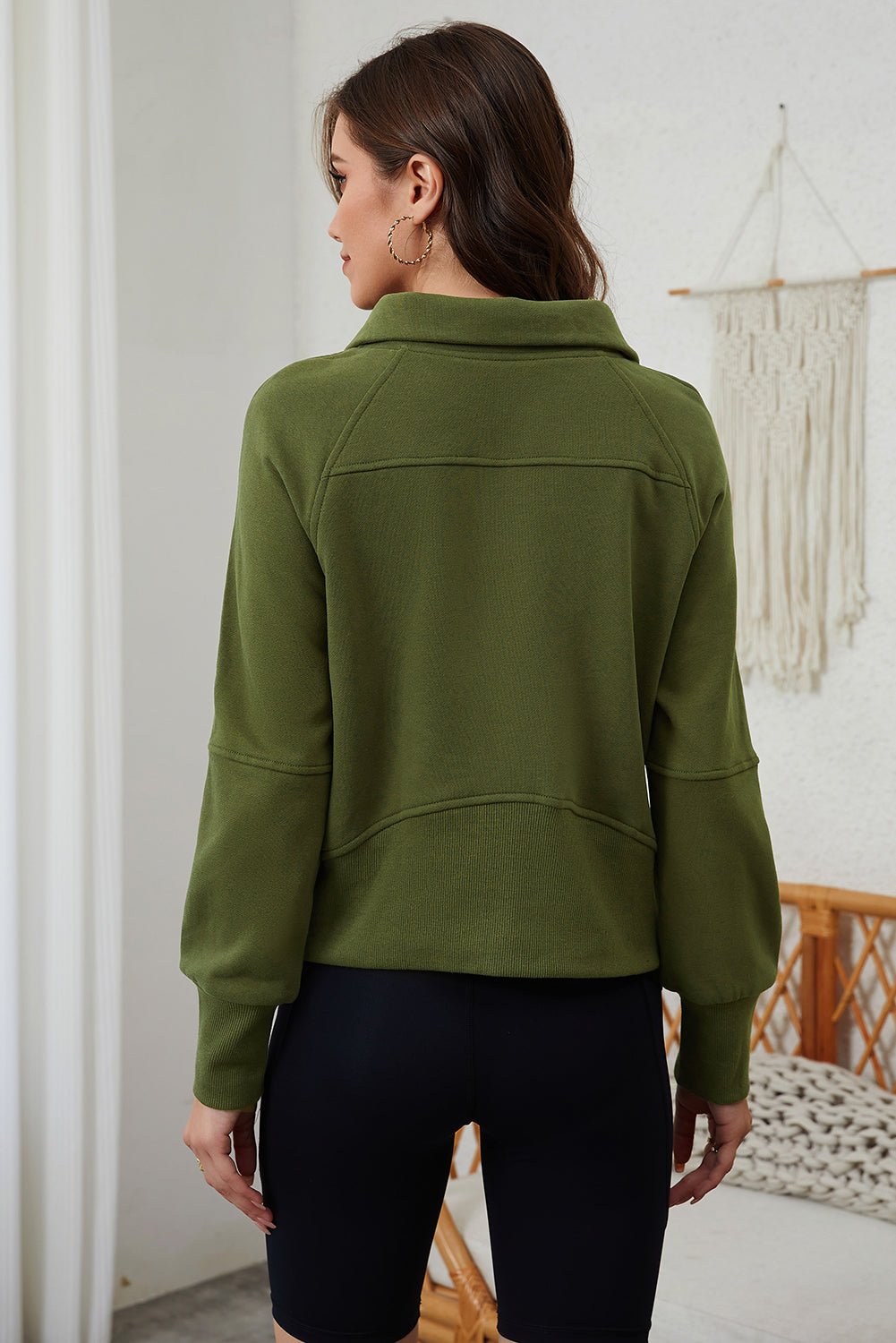 Olive Breeze Zip-Up Cropped Hoodie