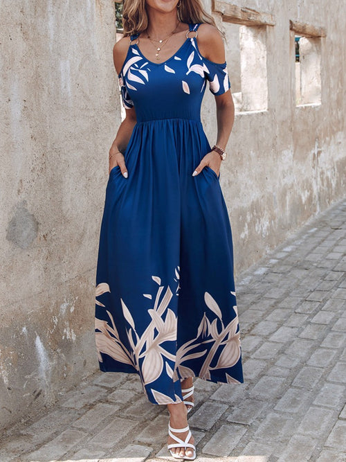 Midnight Bloom Cold Shoulder Maxi Dress