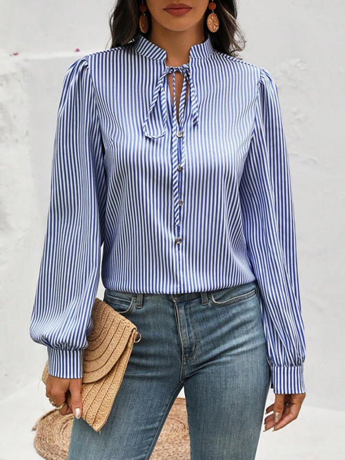 Striped Elegance Bow-Tie Blouse