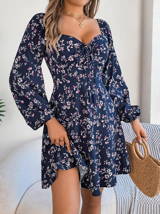 Midnight Bloom Puff Sleeve Dress