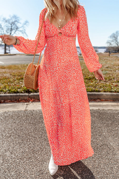 Sunset Blossom Cutout Maxi Dress