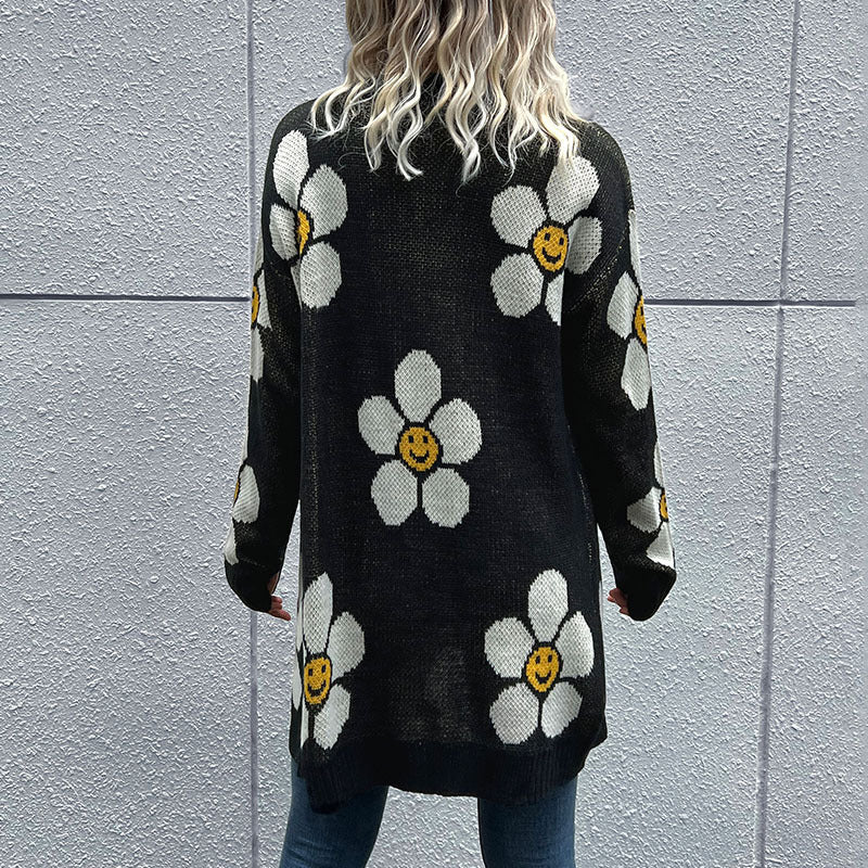 Smiley Daisy Knit Buttoned Cardigan