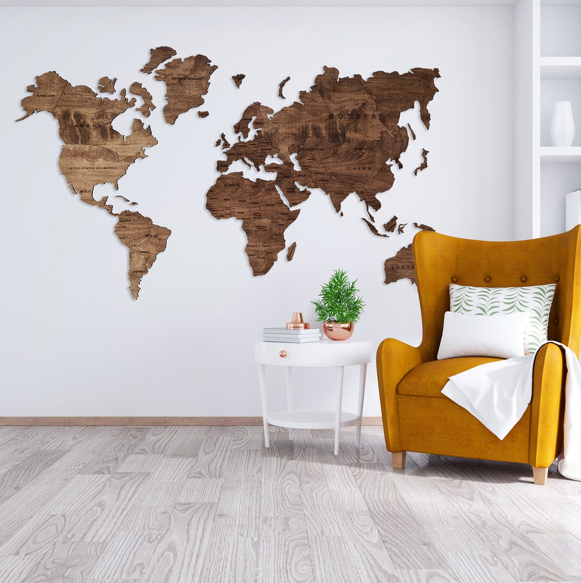 Wooden World Map Wall Art Home Decor Large Travel Map Wood Gift