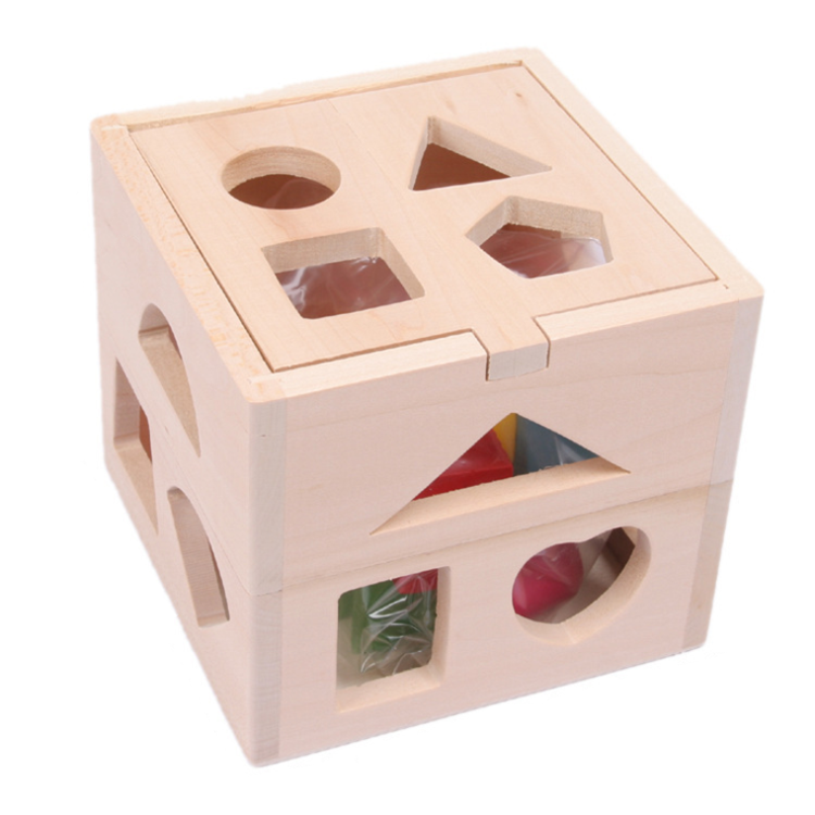 Shape sorting cube - A classic wooden toy with 12 shapes