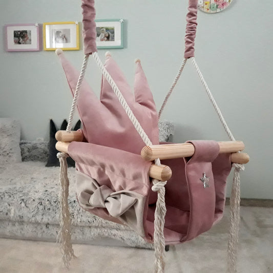 Swing with crown shaped cushion, dusty pink