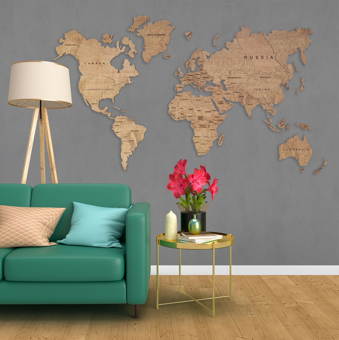 Wooden World Map Home Wall Decor Rustic Wall Decor Wood Art